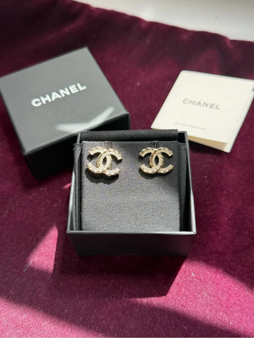 CHANEL Gold Crystal Interlocking CC Stud Earrings